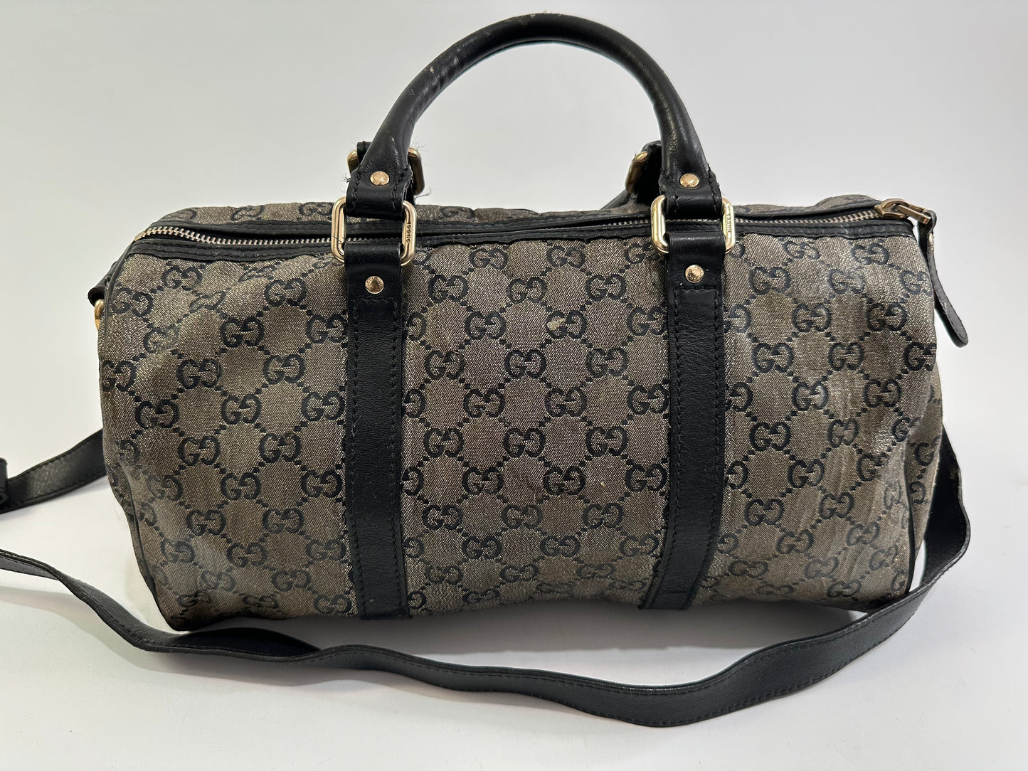 Gucci Grey/Black GG Crystal Canvas Medium Joy Boston Bag