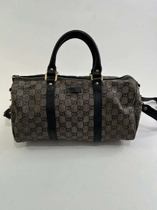Gucci Grey/Black GG Crystal Canvas Medium Joy Boston Bag