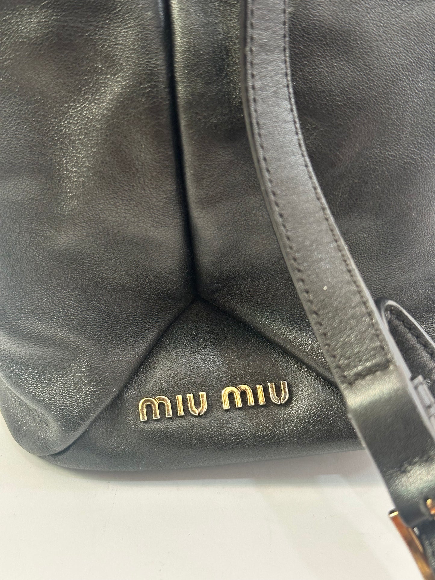 Miu Miu Black Soft Vitello Leather Bucket Shoulder Bag
