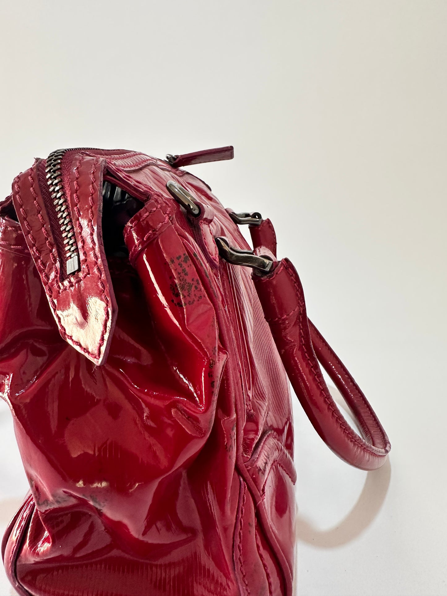 Burberry Fuchsia Check Embossed Patent Leather Satchel