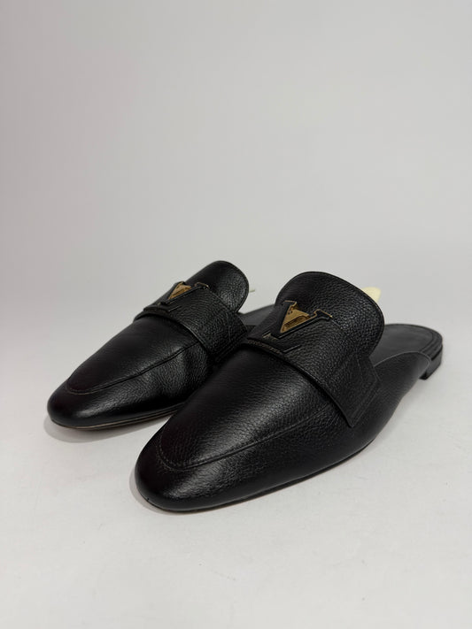Louis Vuitton Black Leather LV Capri Open Loafer Mules Size 39 EU/ 9 US/ 6 UK