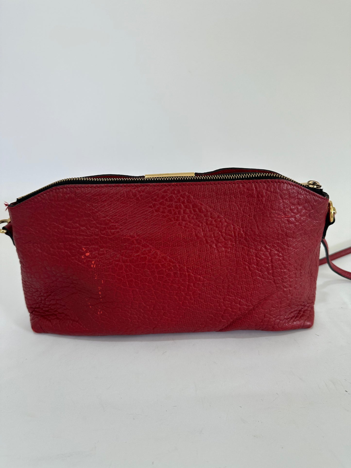 BURBERRY Magenta Embossed Check Leather Chichester Crossbody Bag