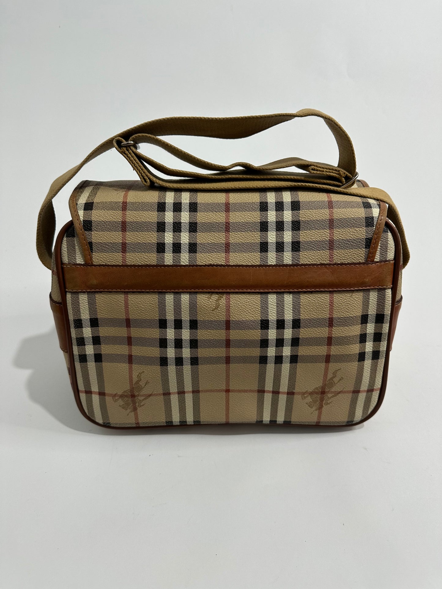 Burberry Beige Brown Leather Canvas Satchel Shoulder Bag