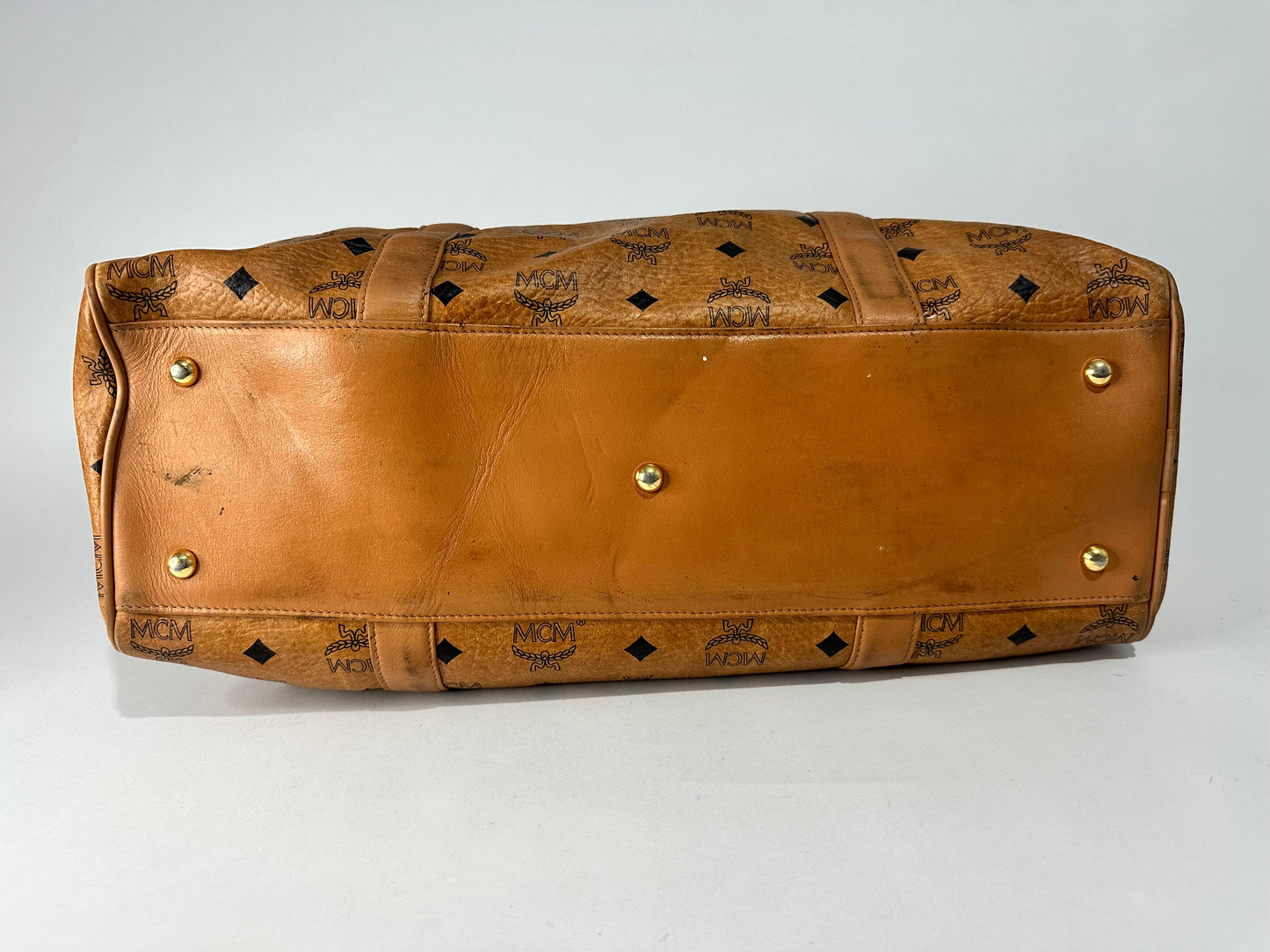 MCM Cognac Visetos Canvas Boston Bag