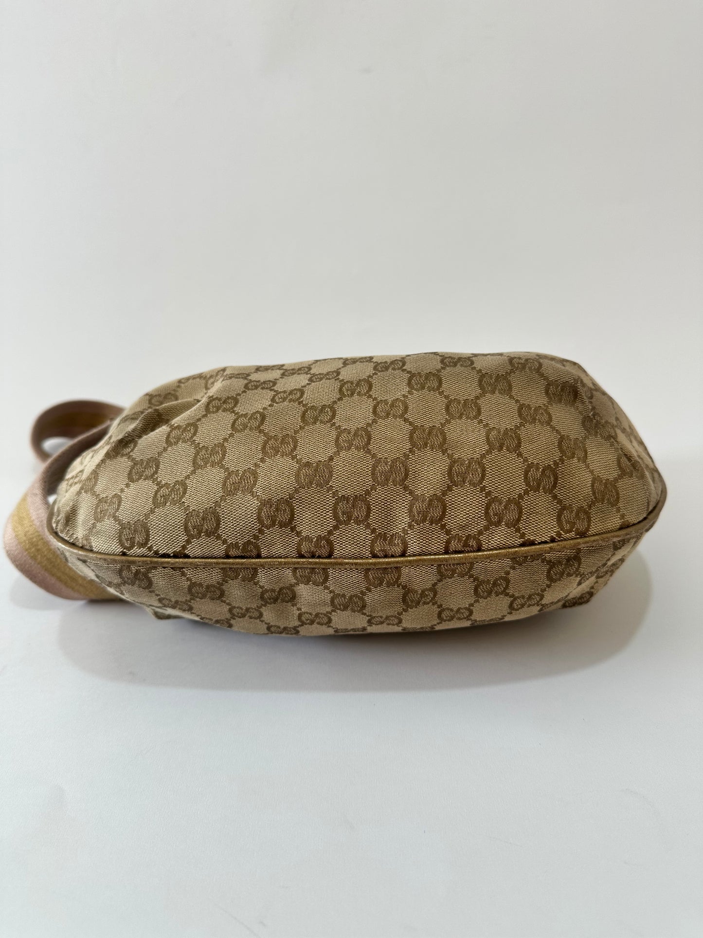 GUCCI GG Canvas Medium Sherry Half Moon Crossbody Bag Gold
