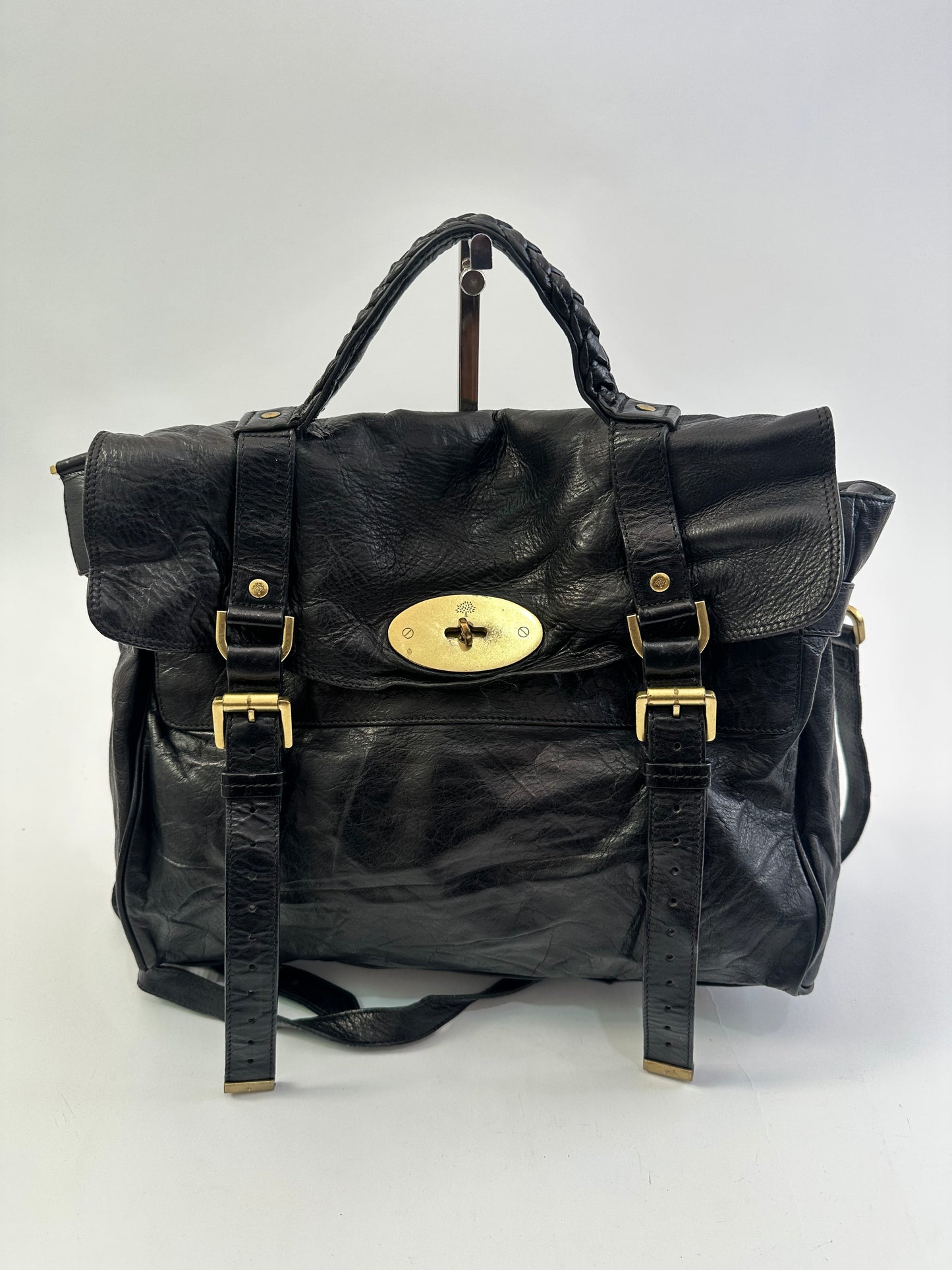 Mulberry Black Leather Oversized Alexa Satchel
