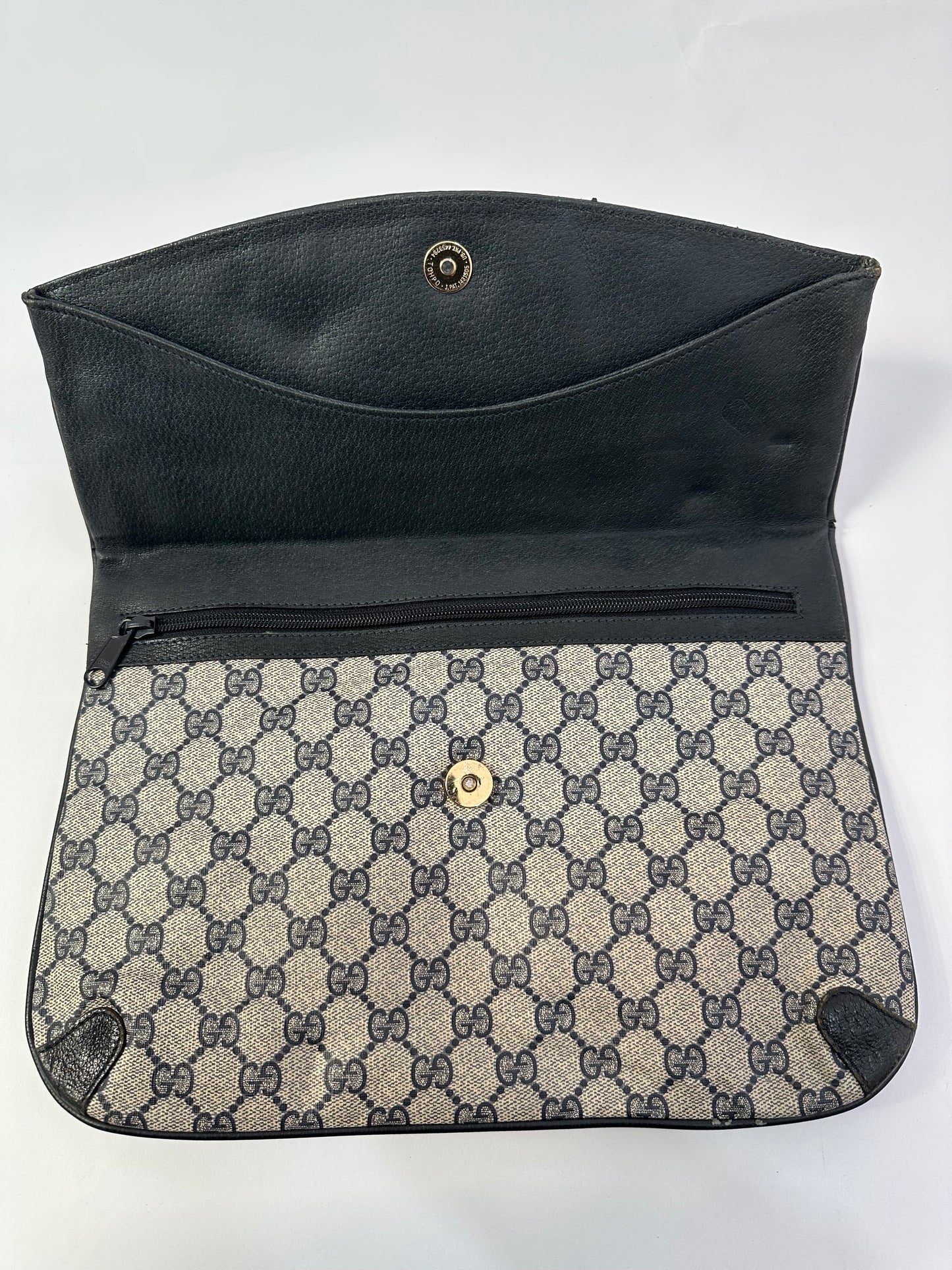 GUCCI GG Canvas Clutch Bag PVC Leather Navy