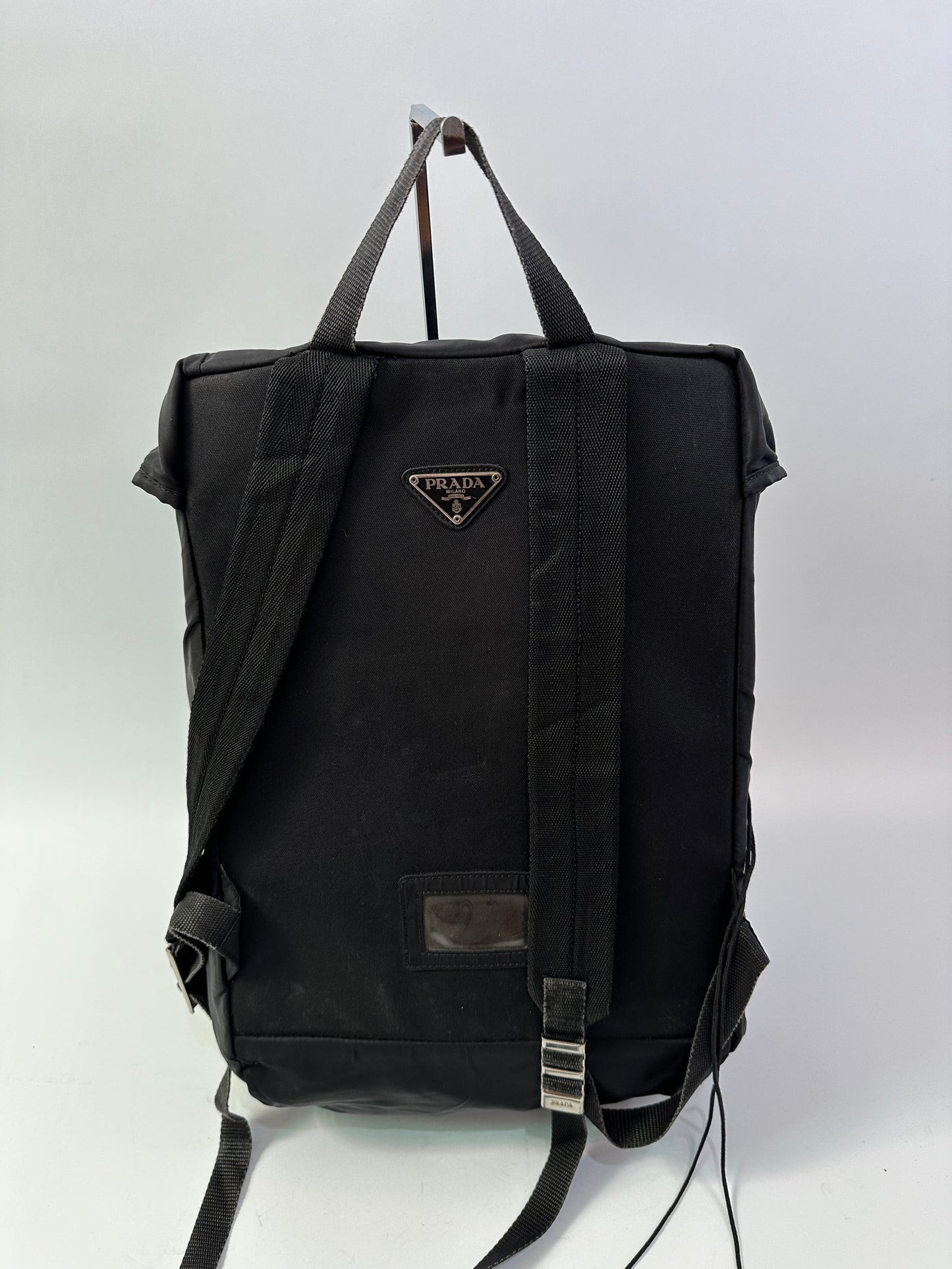 VINTAGE PRADA Nylon Black double buckle Backpack