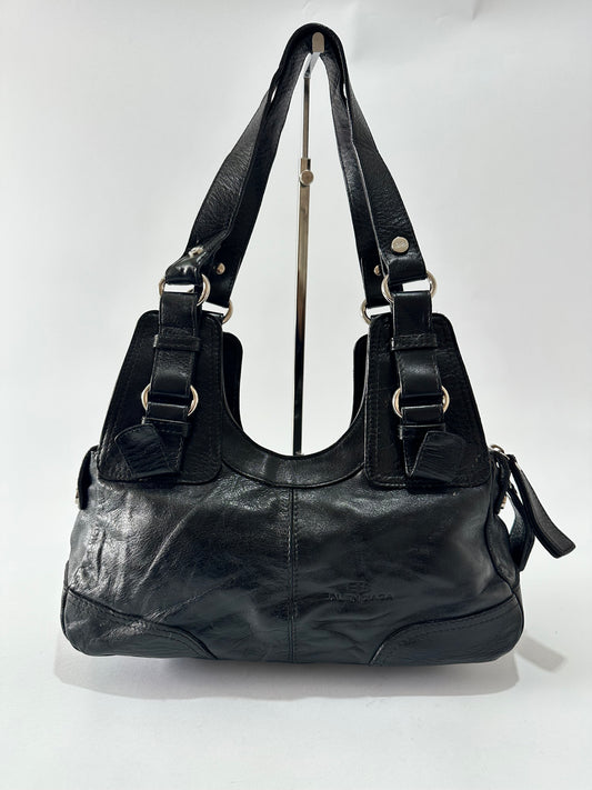 Vintage Balenciaga Black Leather Shoulder Bag