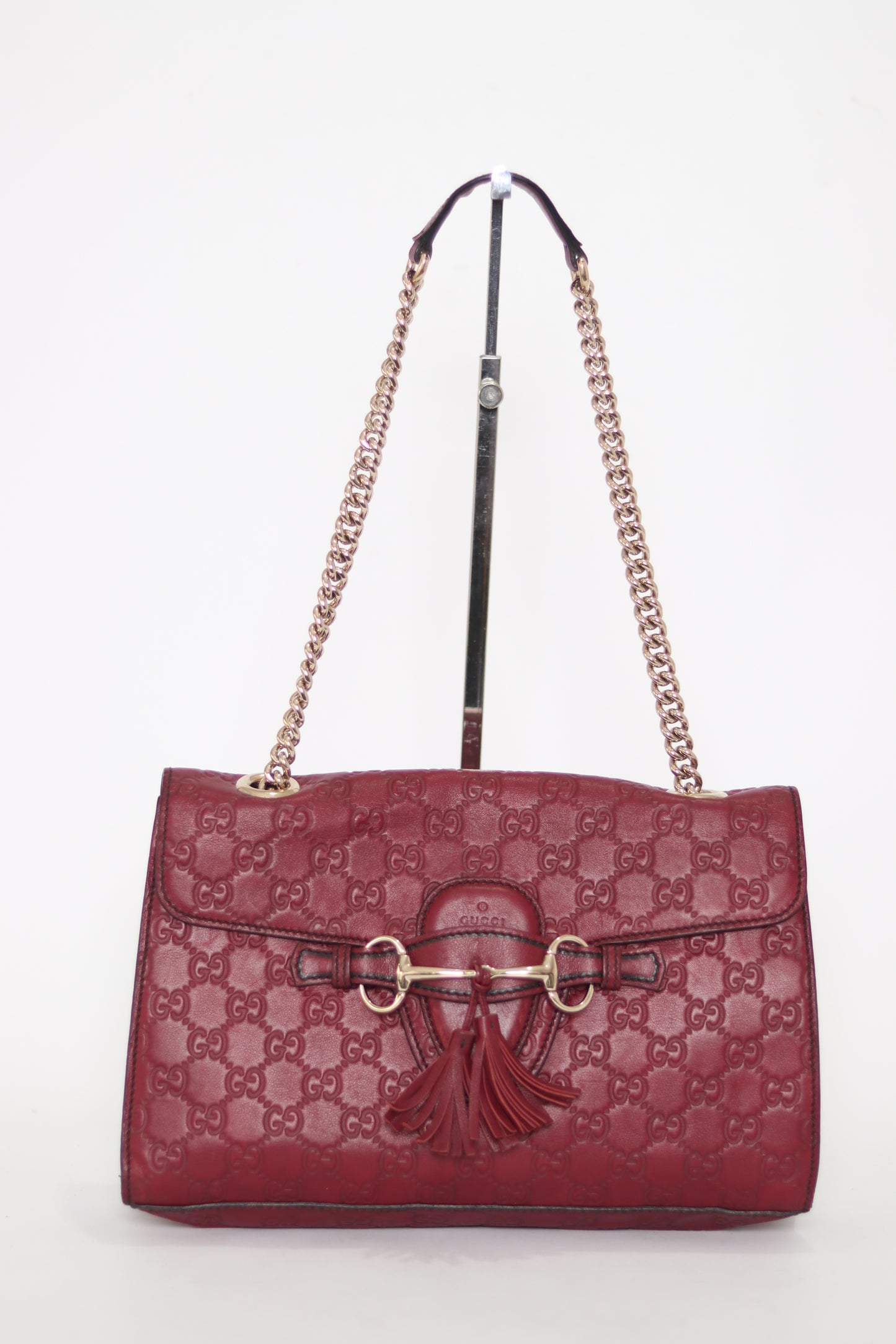 Gucci Dark Red Guccissima Leather Medium Emily Chain Shoulder Bag
