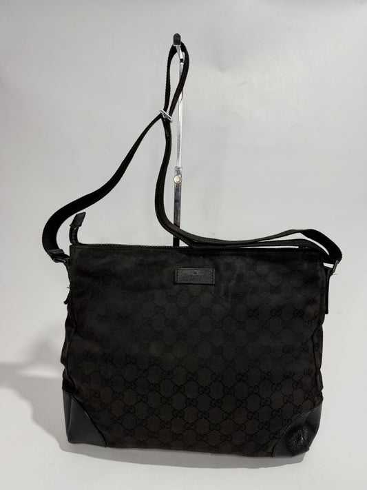 Vintage Gucci Black GG Canvas Crossbody Messenger Bag