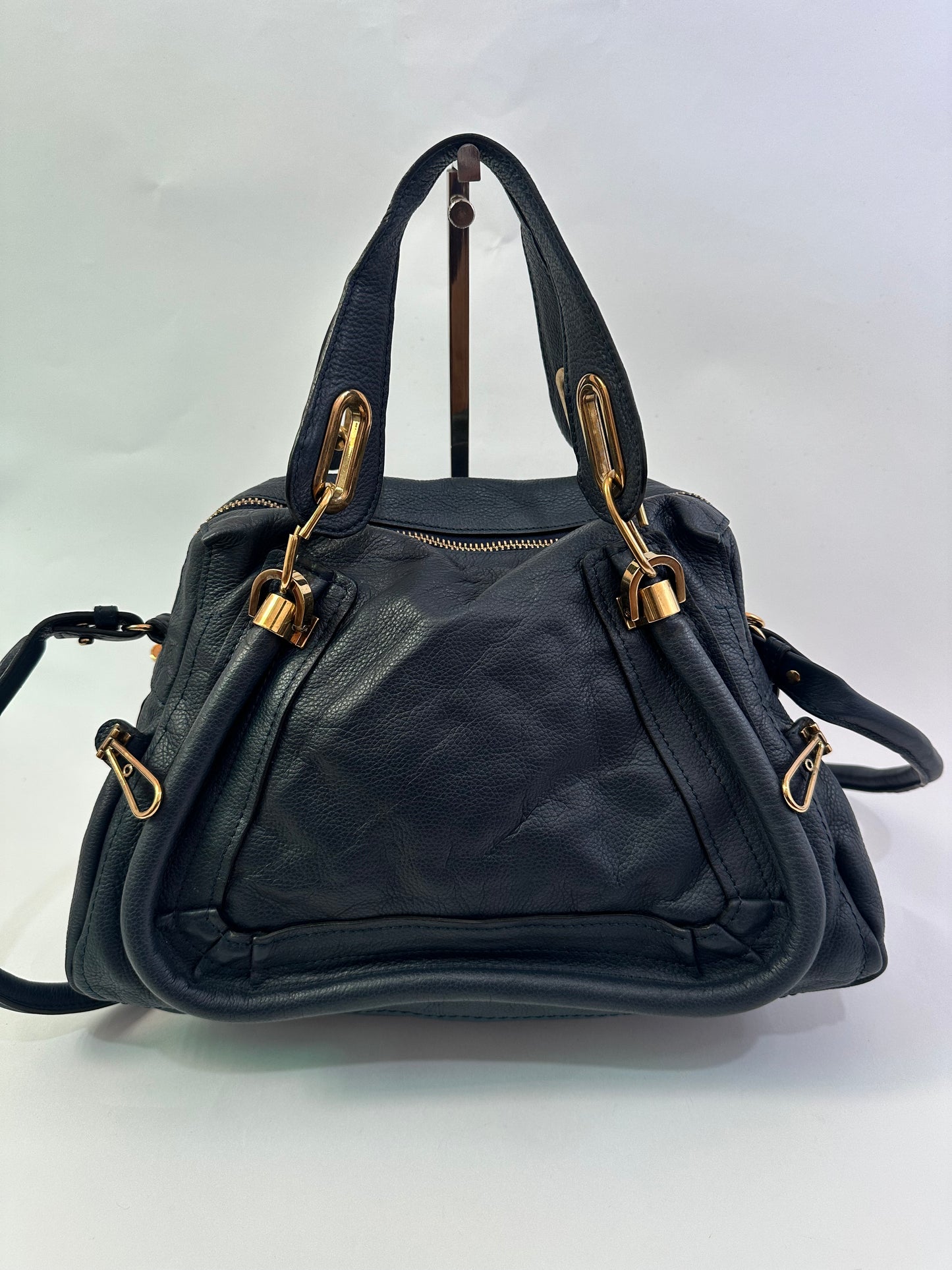 Chloe Navy Blue Leather Medium Paraty Shoulder Bag
