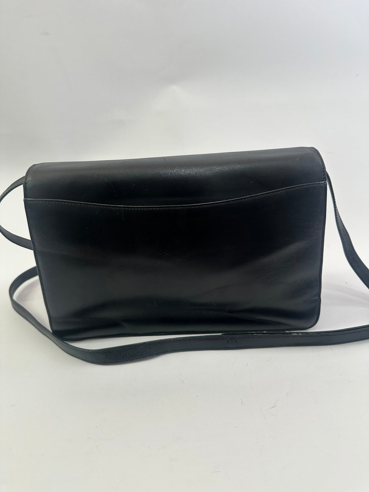 Gucci Vintage Navy Glossy Leather Turnlock Flap Shoulder Bag
