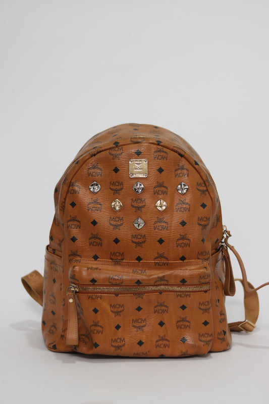 MCM Visetos Medium Side Studs Stark Backpack Cognac