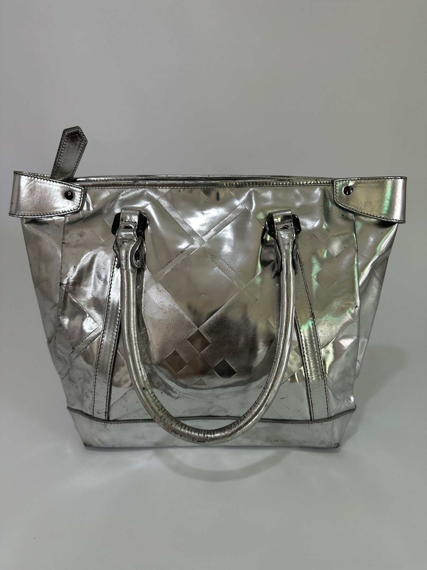 BURBERRY
Patent Check Embossed Ember Tote Silver