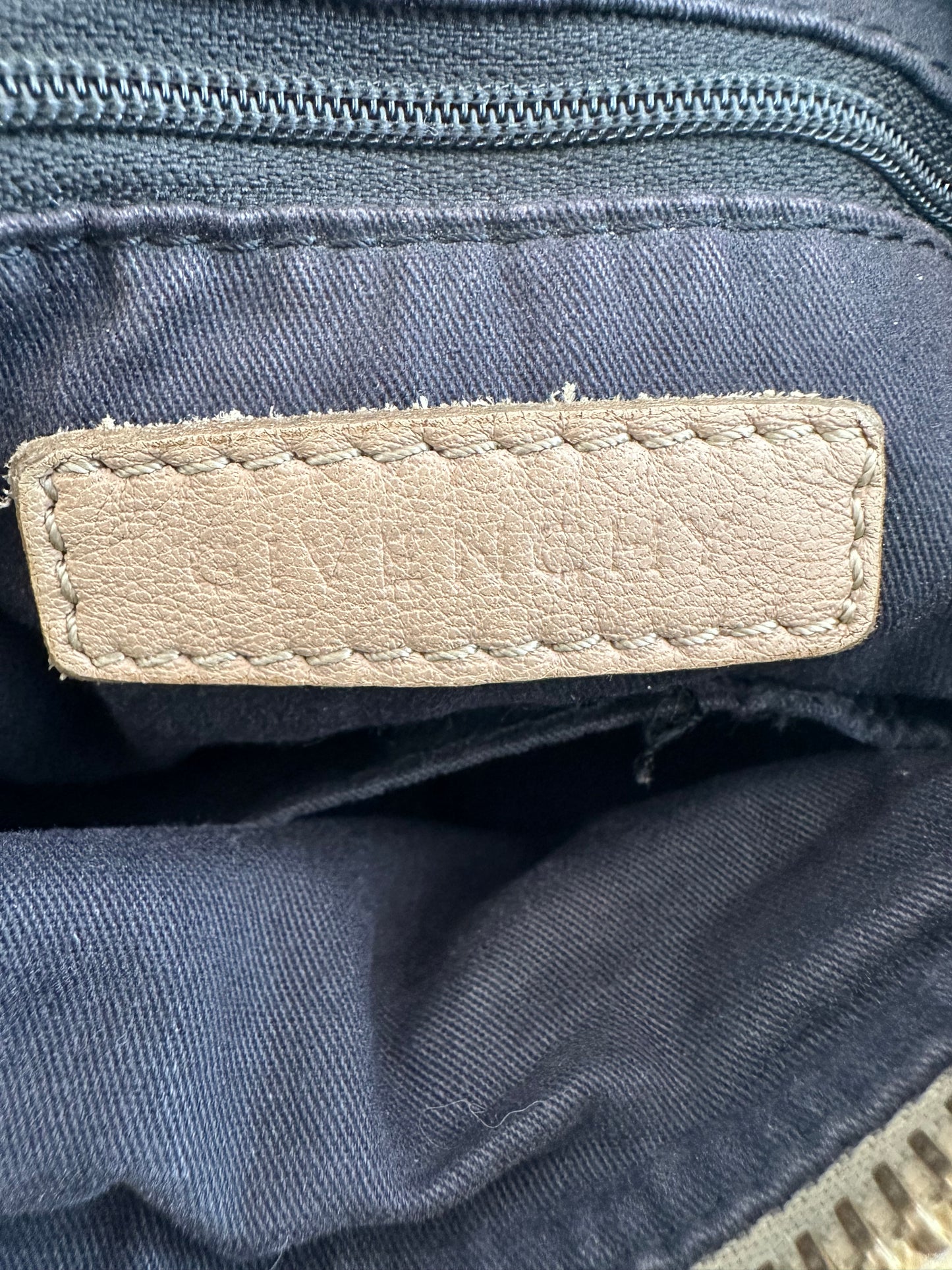 GIVENCHY
Beige Distressed Patent Leather Pandora Mini Messenger Bag
