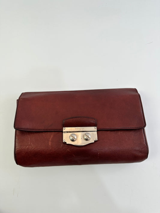 Yves Saint Laurent Burgundy Leather Clutch