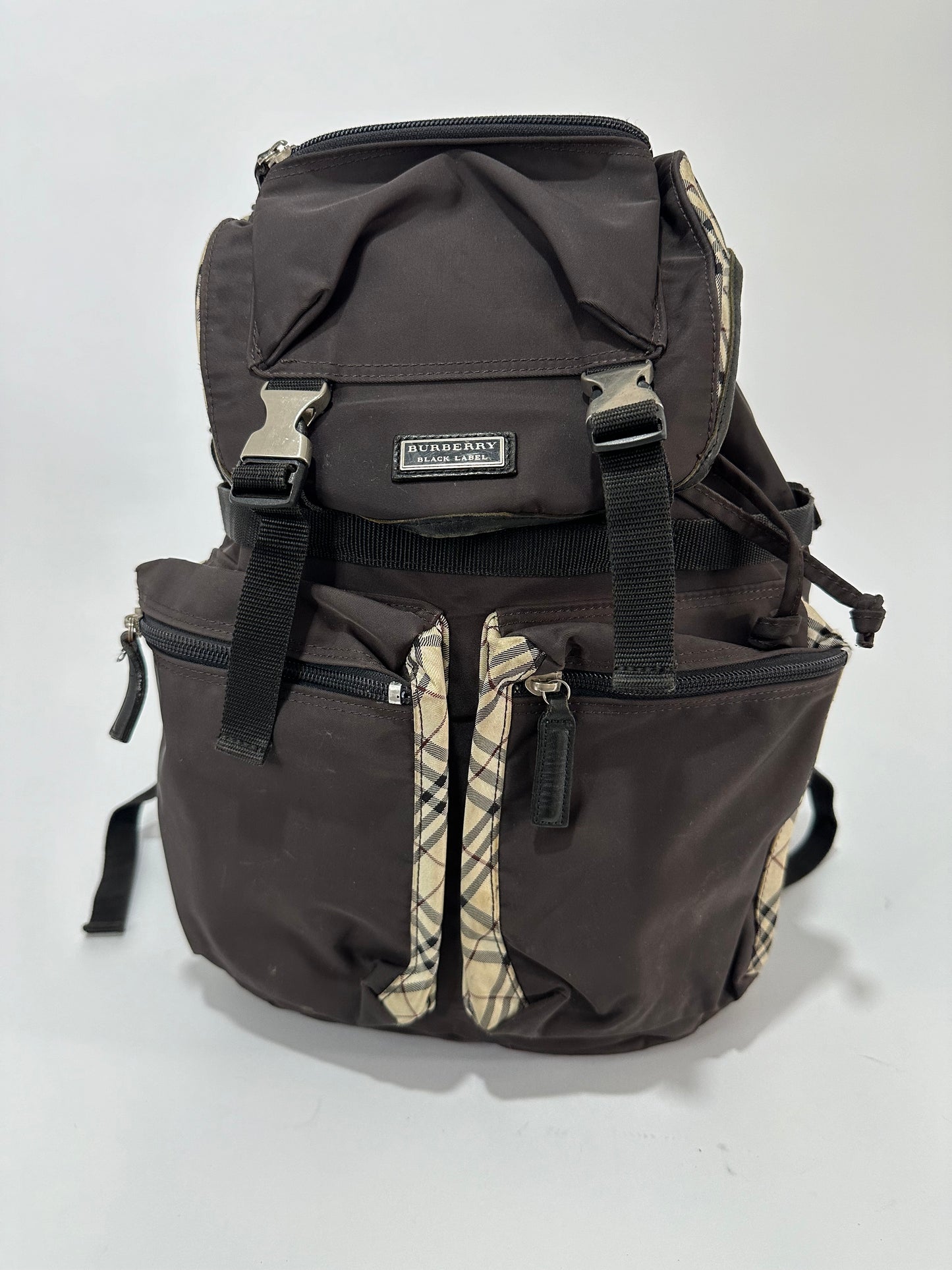 BURBERRY Nova check black label rucksack backpack beige nylon men
