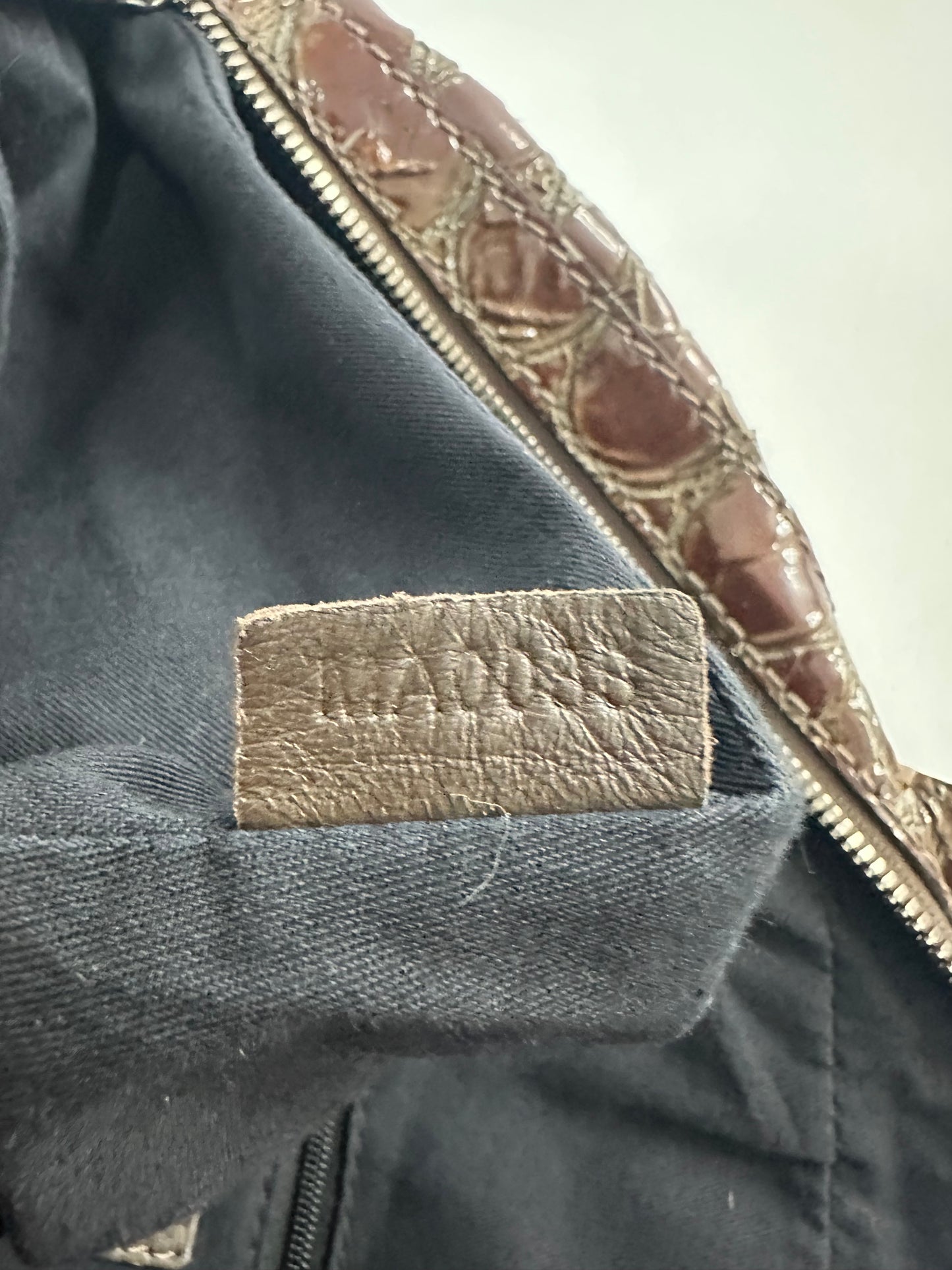 GIVENCHY
Brown Croc-Embossed Patent Leather Medium Nightingale Bag