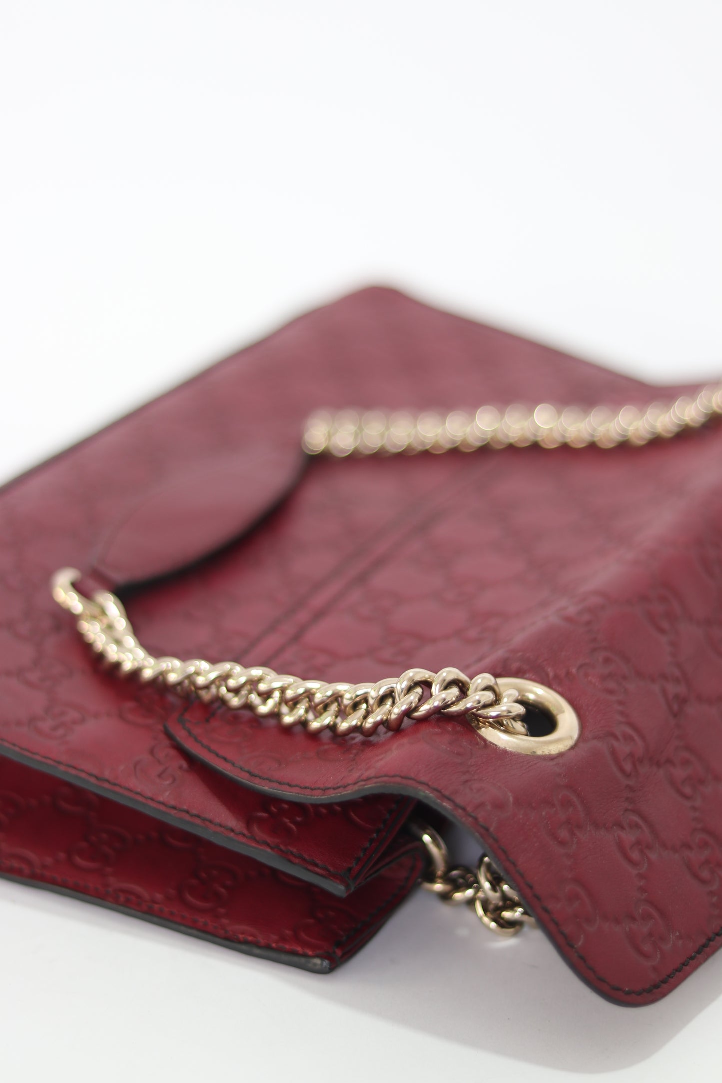 Gucci Dark Red Guccissima Leather Medium Emily Chain Shoulder Bag