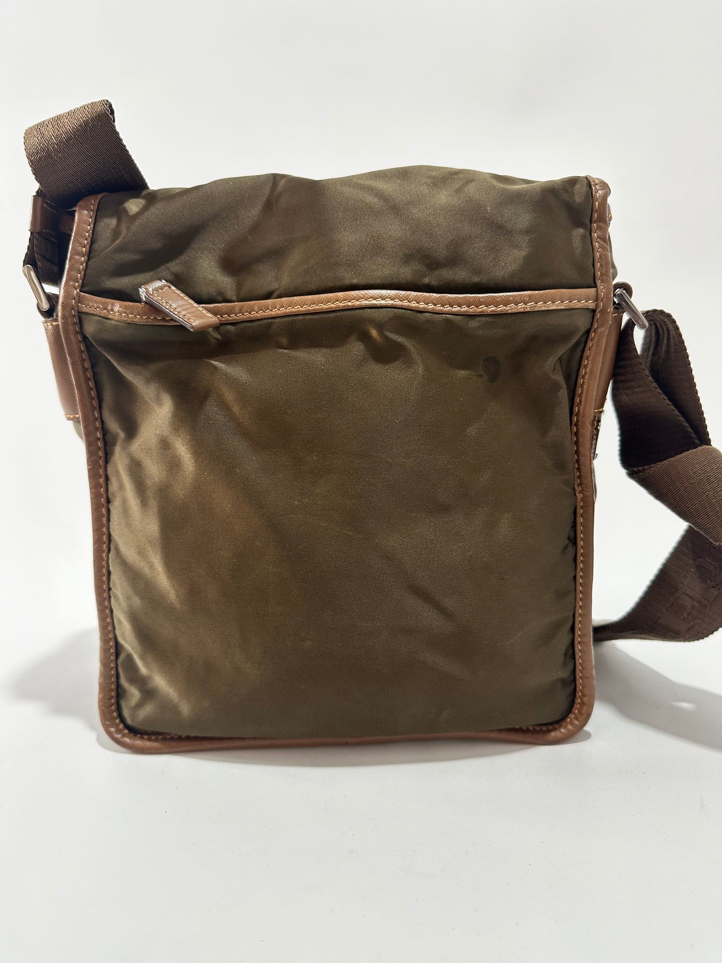 PRADA Tessuto Nylon Saffiano Logo Messenger Bag Olive Green