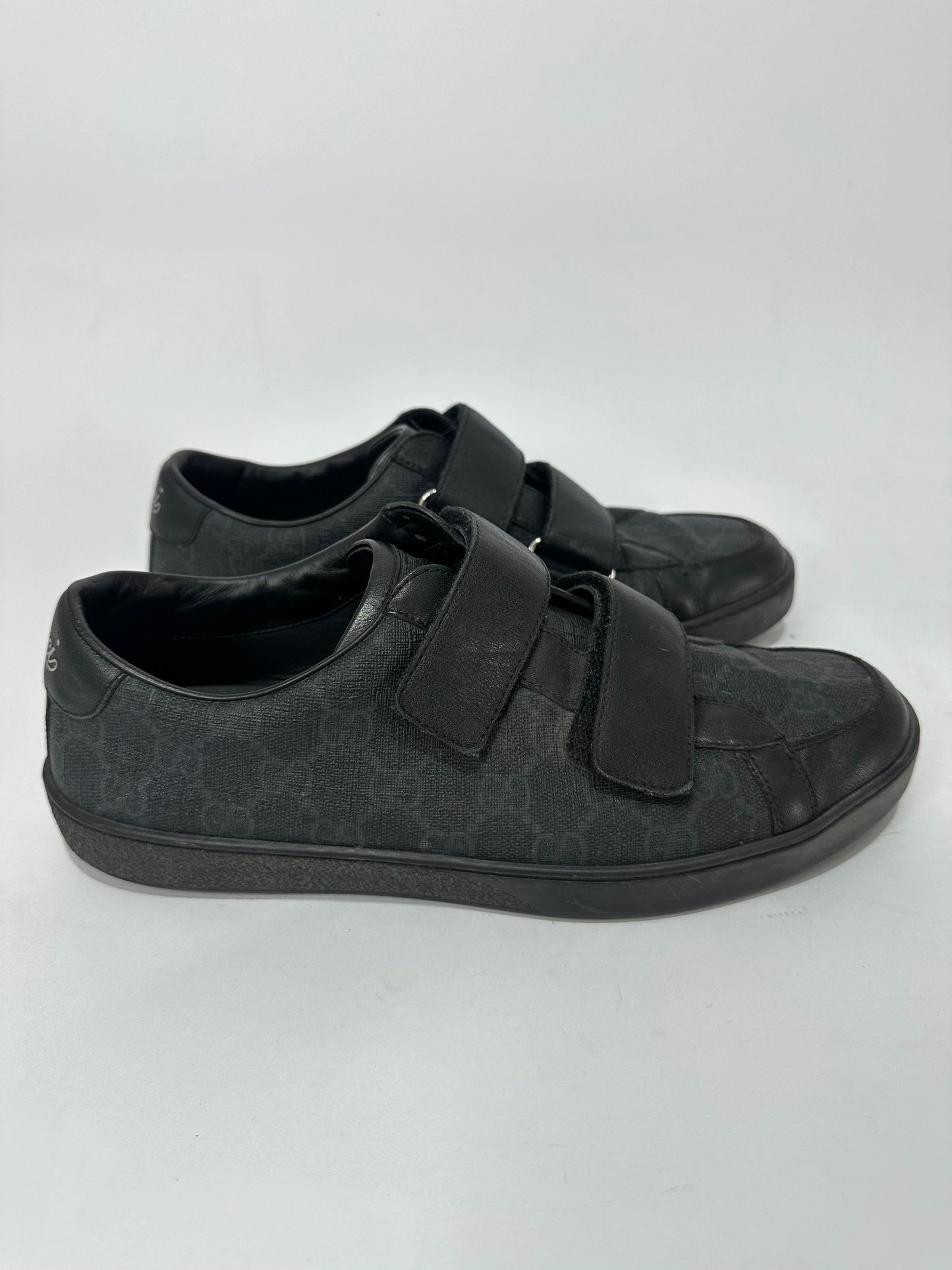 GUCCI Black GG Supreme Canvas And Leather Double Velcro Ace Sneakers Size 6.5 UK