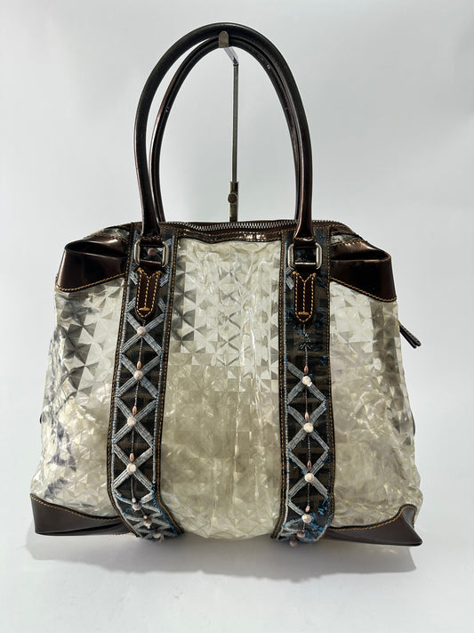 FENDI
PVC Patent Zucca Spalmati Large Mixed Media B Mix Tote Multicolor Brown Tobacco