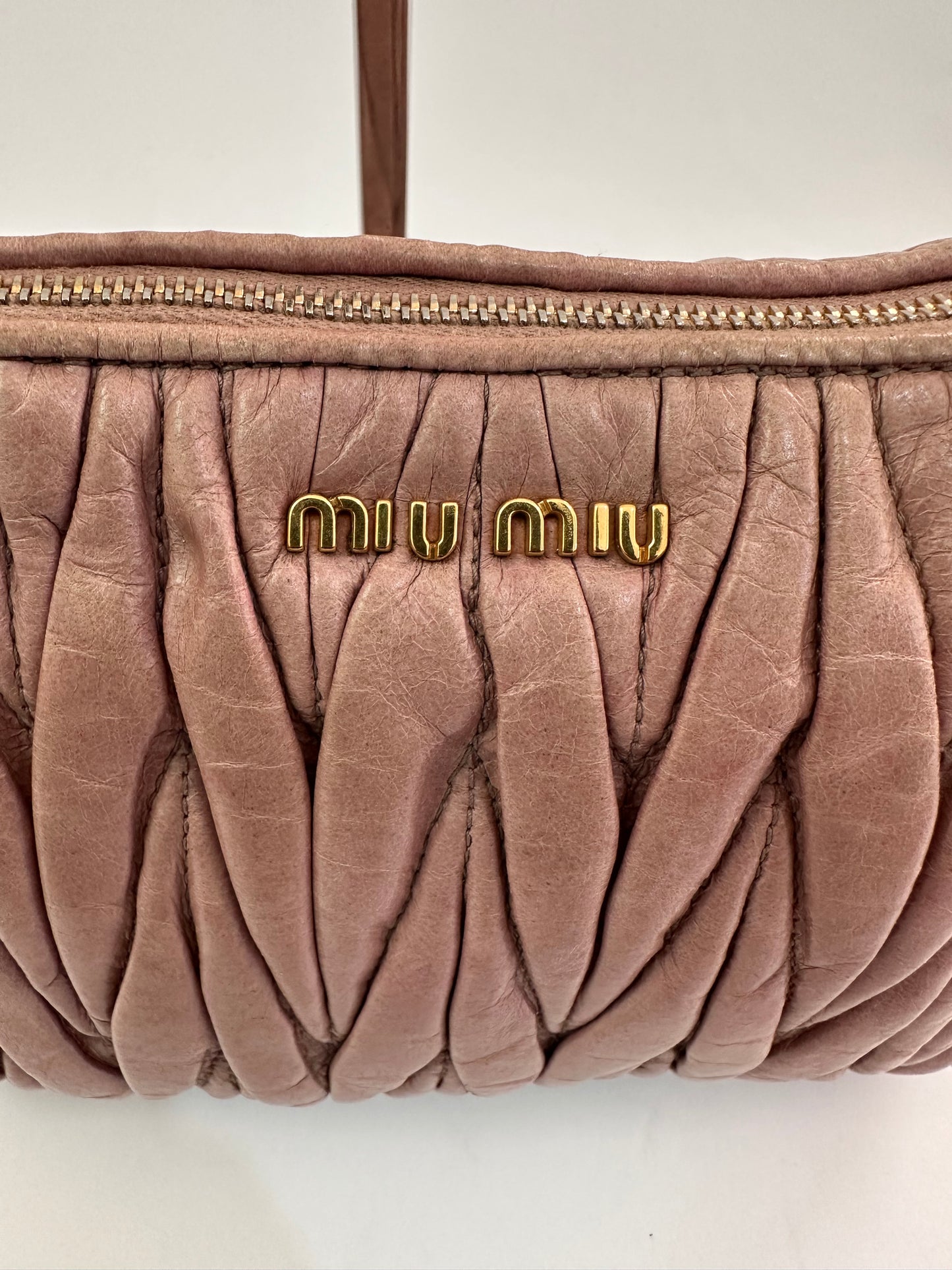 Miu Miu Beige Matelasse Leather Shoulder Bag