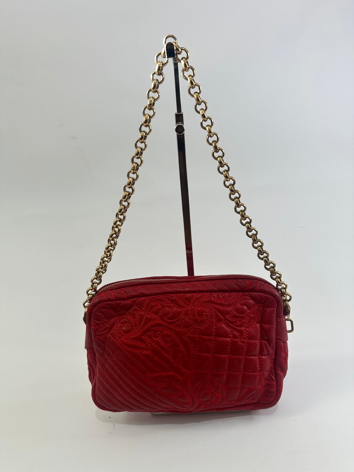 Versace Red Leather Medusa Charm Shoulder Bag