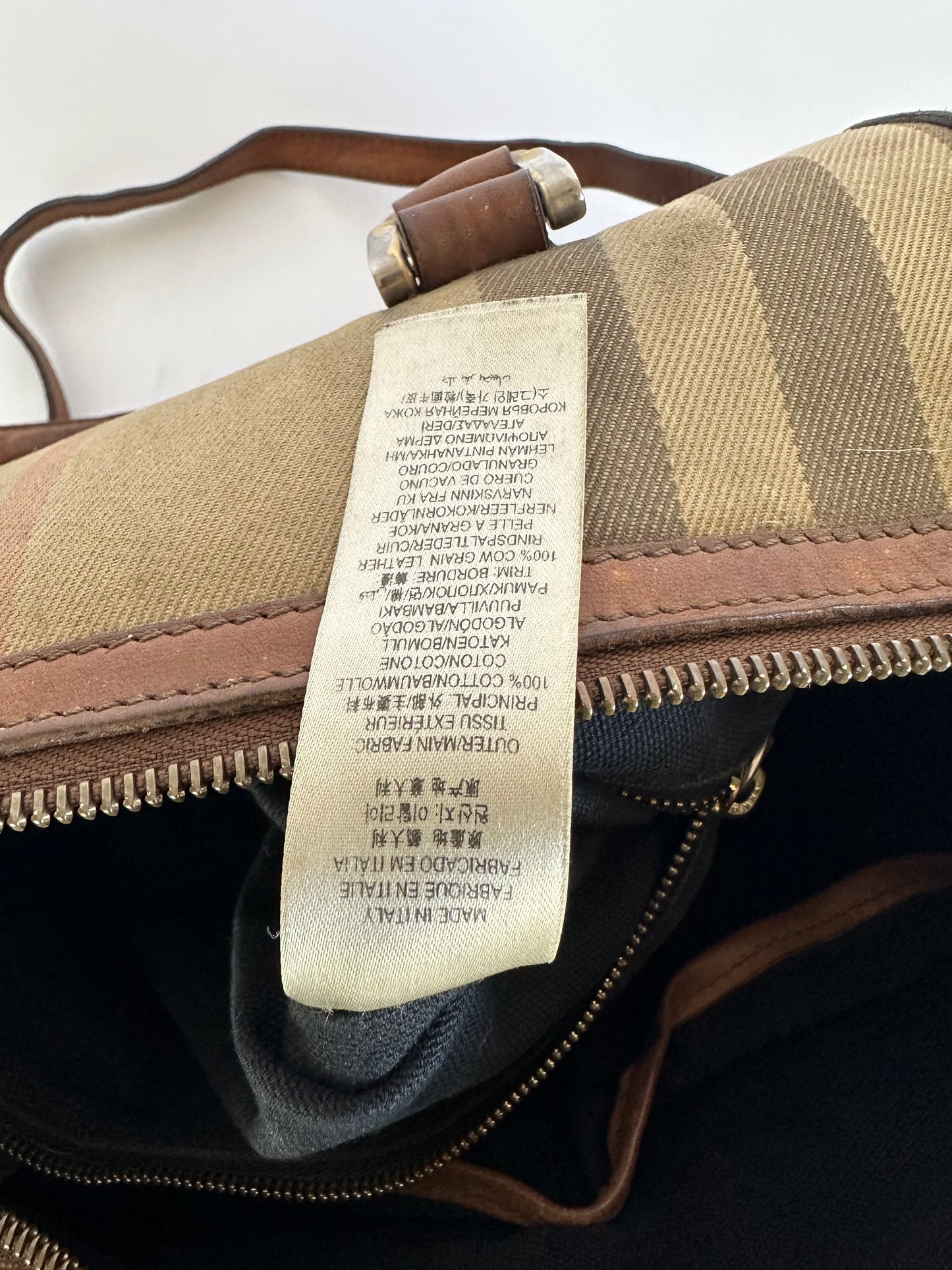 BURBERRY Brown Check Canvas Mixed Media Medium Alchester Bowler Bag
