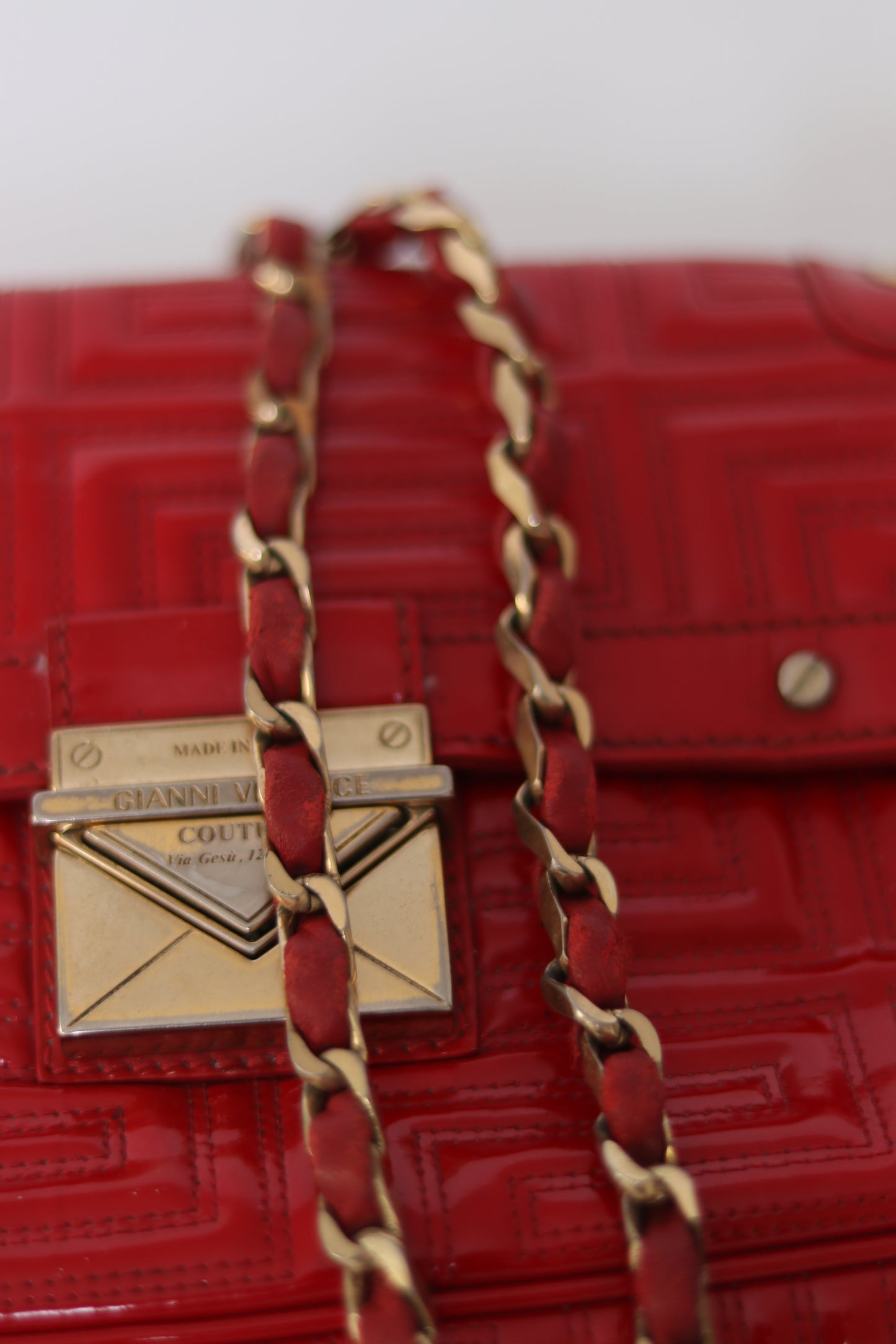 Versace Red Patent Leather Flap Shoulder Bag