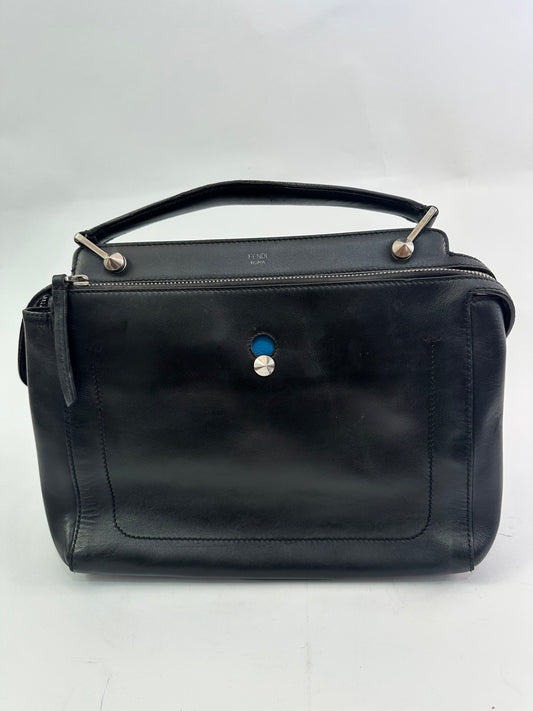 FENDI
Black/Royal Blue Smooth Calfskin Leather Dotcom Satchel Bag