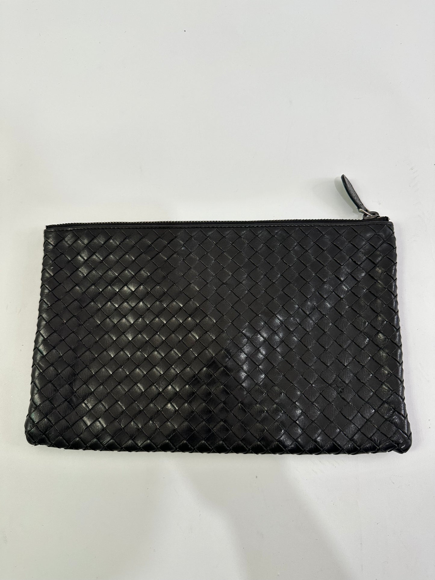 Bottega Veneta Black Intrecciato Leather Top Zip Pouch