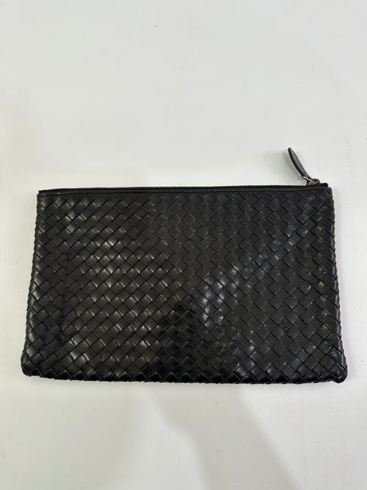 Bottega Veneta Black Intrecciato Leather Top Zip Pouch