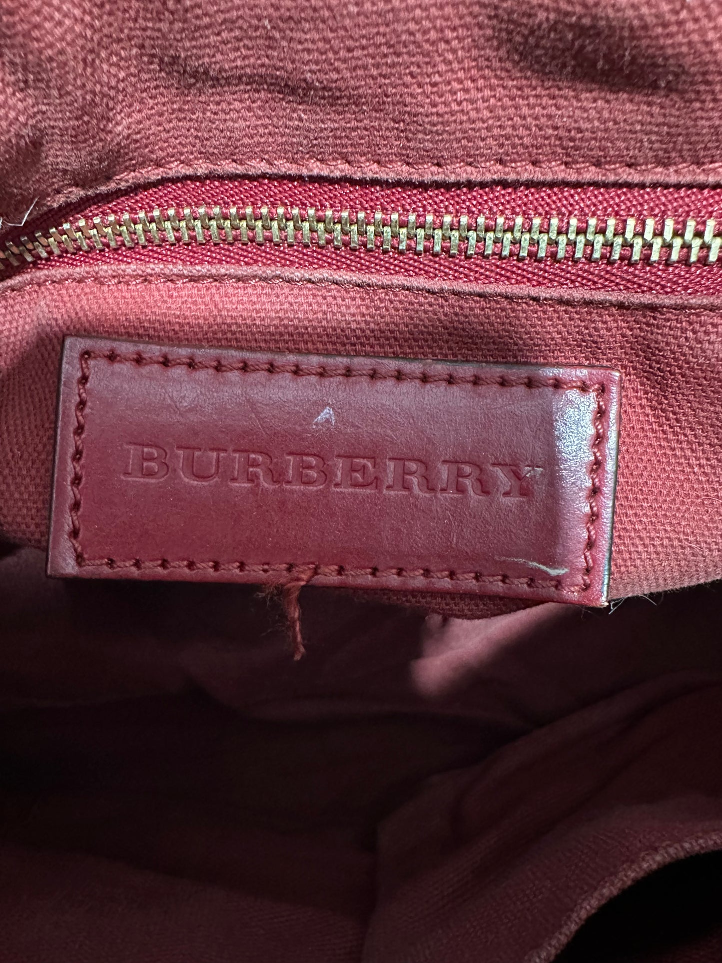 BURBERRY
Haymarket Check Small Blaze Satchel Military Red