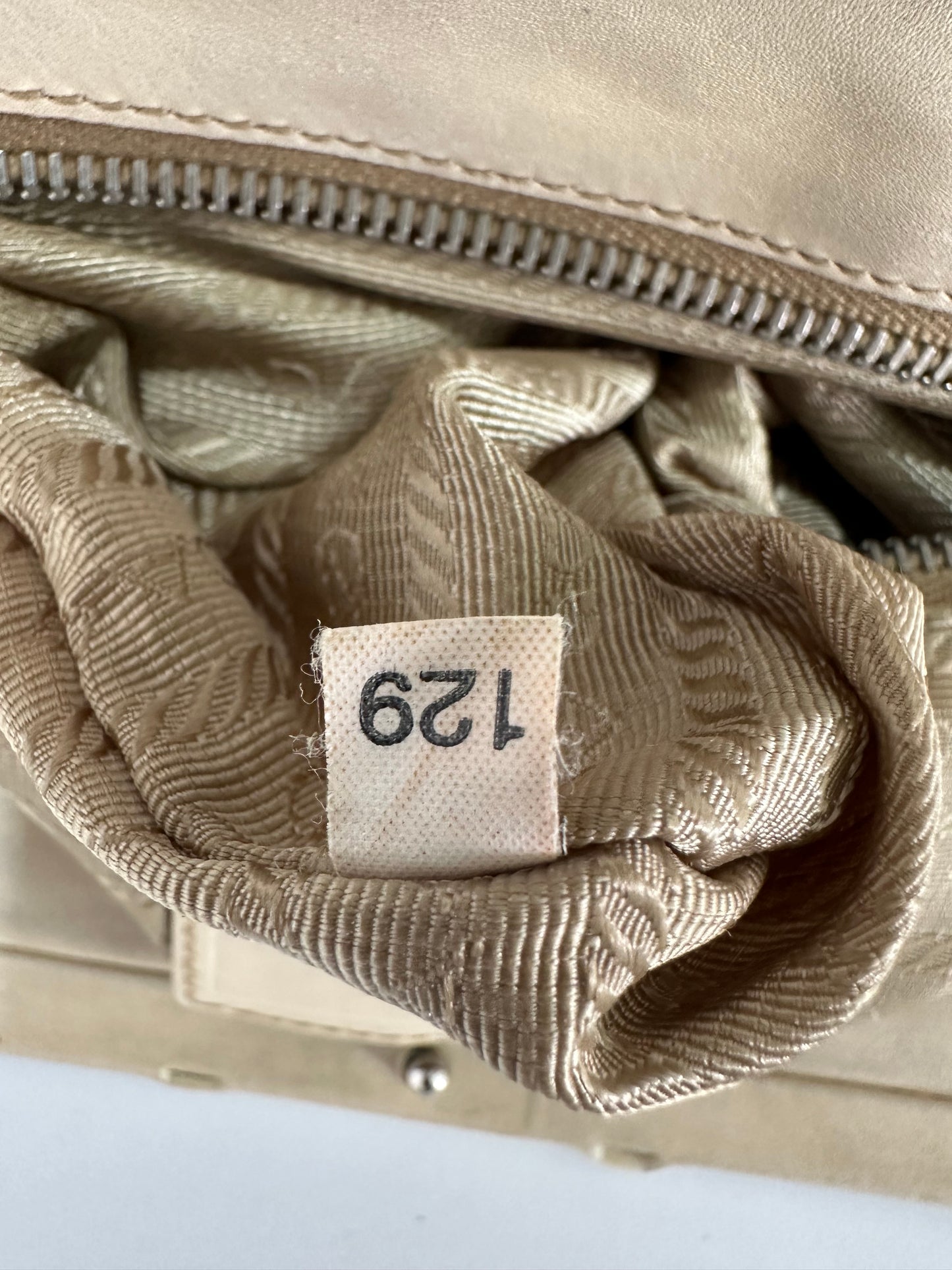 Prada Creame Canapa Logo Frame Handbag Beige