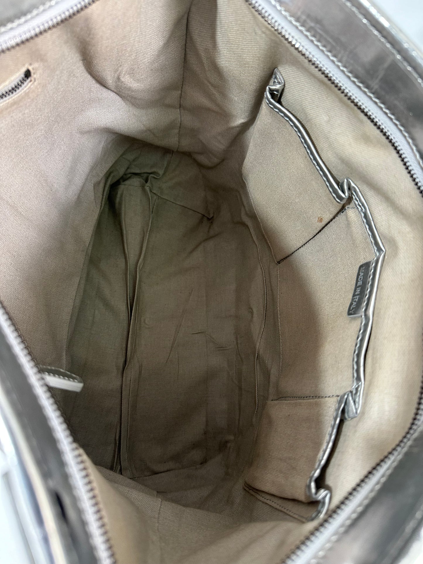 BURBERRY
Patent Check Embossed Ember Tote Silver