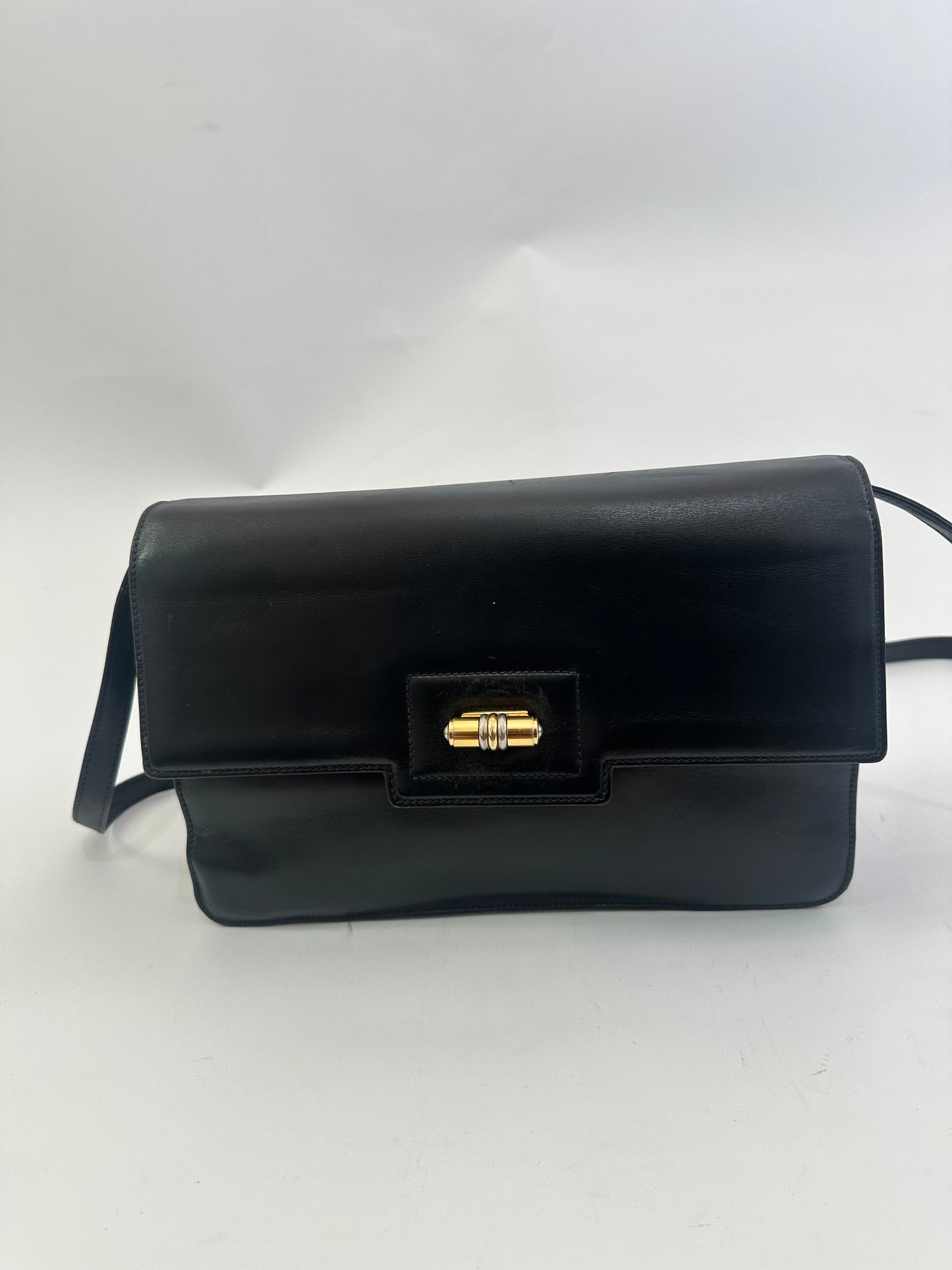 Gucci Vintage Navy Glossy Leather Turnlock Flap Shoulder Bag