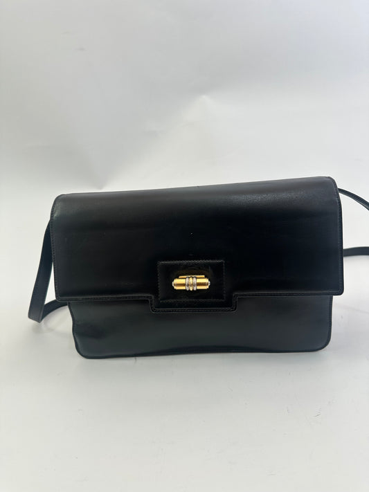 Gucci Vintage Navy Glossy Leather Turnlock Flap Shoulder Bag