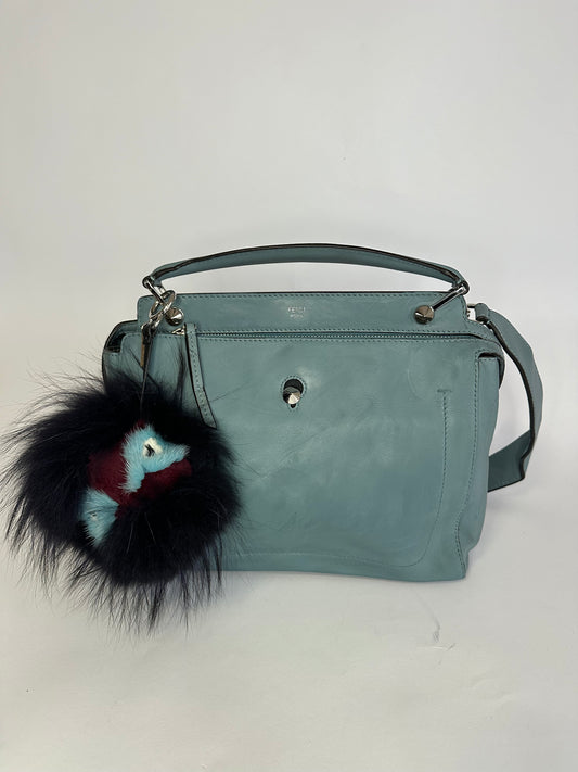 FENDI Blue Smooth Calfskin Leather Dotcom Satchel Bag