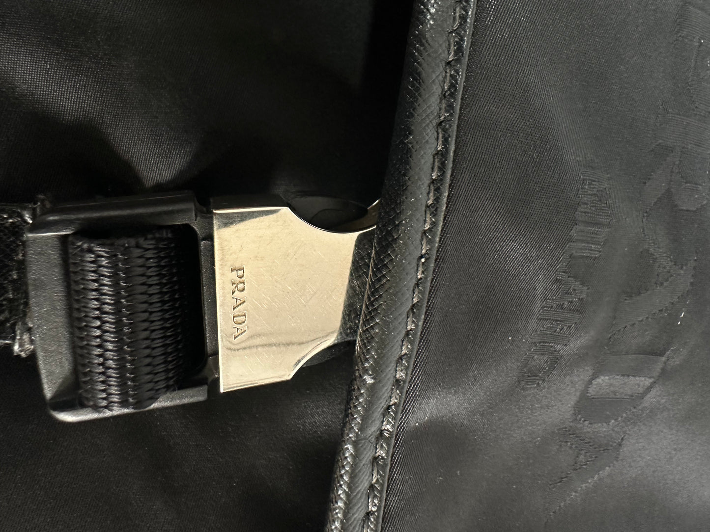 PRADA Tessuto Nylon Saffiano Logo Messenger Bag Black