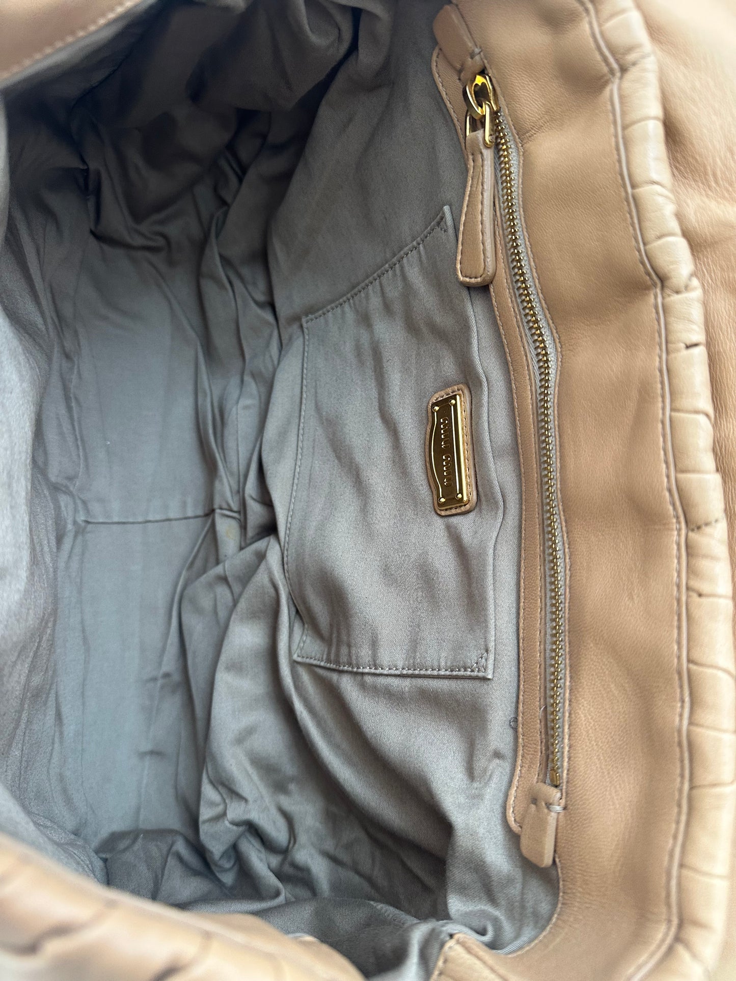 Miu Miu Beige Matelasse Leather Turnlock Top Handle Bag