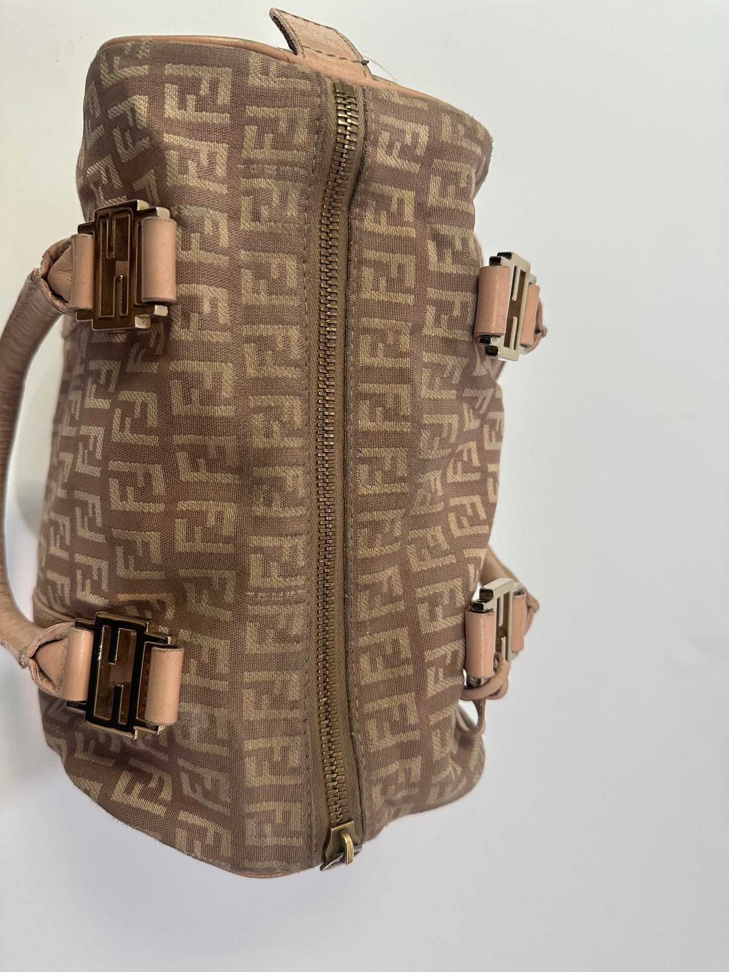 Fendi Pink Zucchino Canvas Small Forever Bauletto Boston Bag