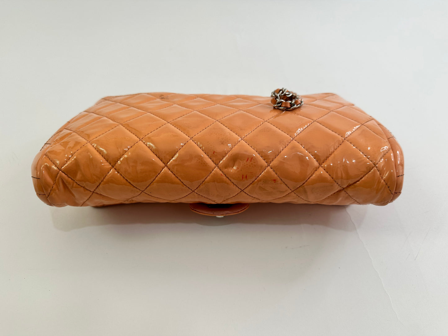 Chanel Beige Quilted Patent Leather Classic Flap Shoulder Bag
