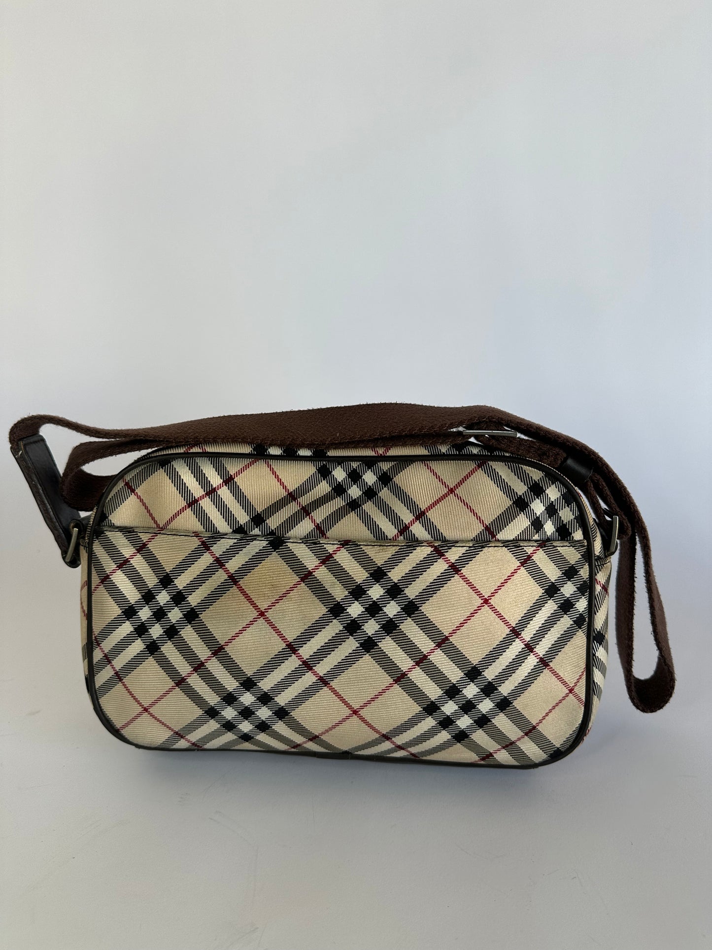 Burberry Blue Label Beige/Dark Brown Nova Check Nylon and Leather Crossbody Bag