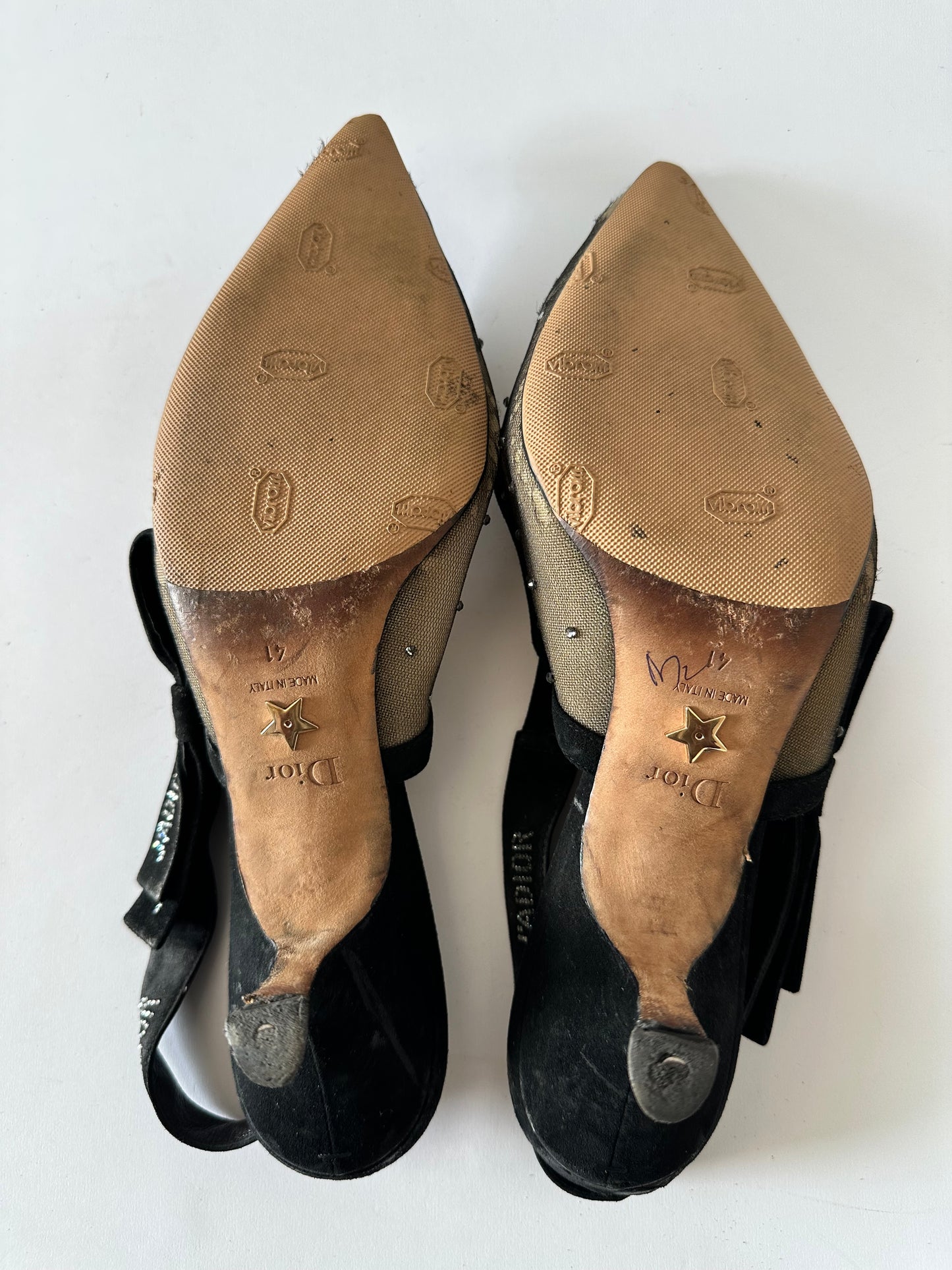 Christian Dior
Mesh Suede Crystal J'Adior Slingback 100mm Pumps 41 Black