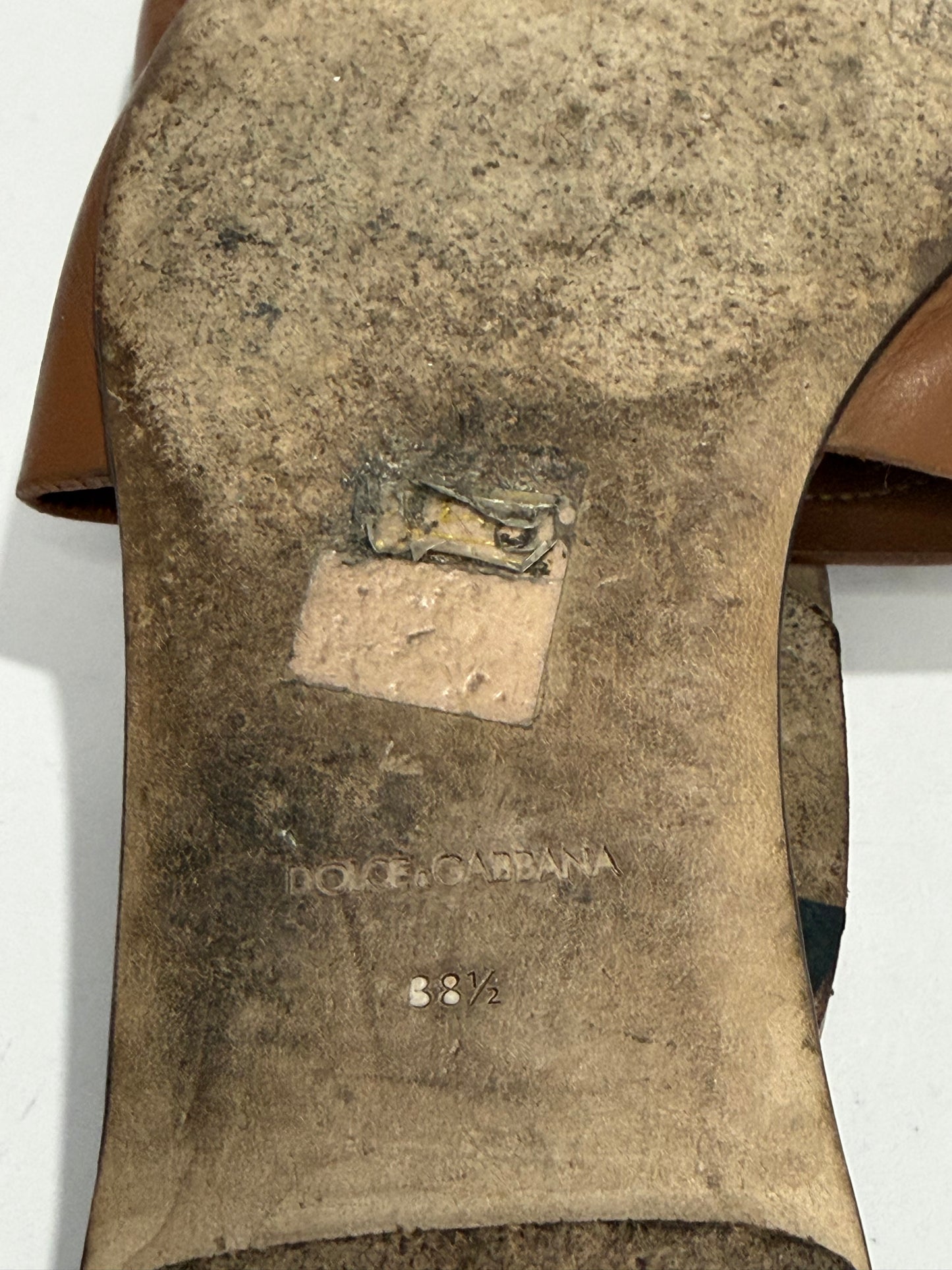 Dolce & Gabbana Logo Cutout Leather Slide Sandals Brown EU 38.5/ 8.5 US/ 5.5 US