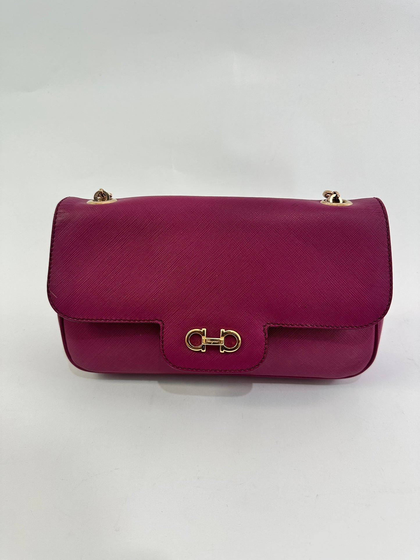 Salvatore Ferragamo Purple Leather Gancini Flap Bag