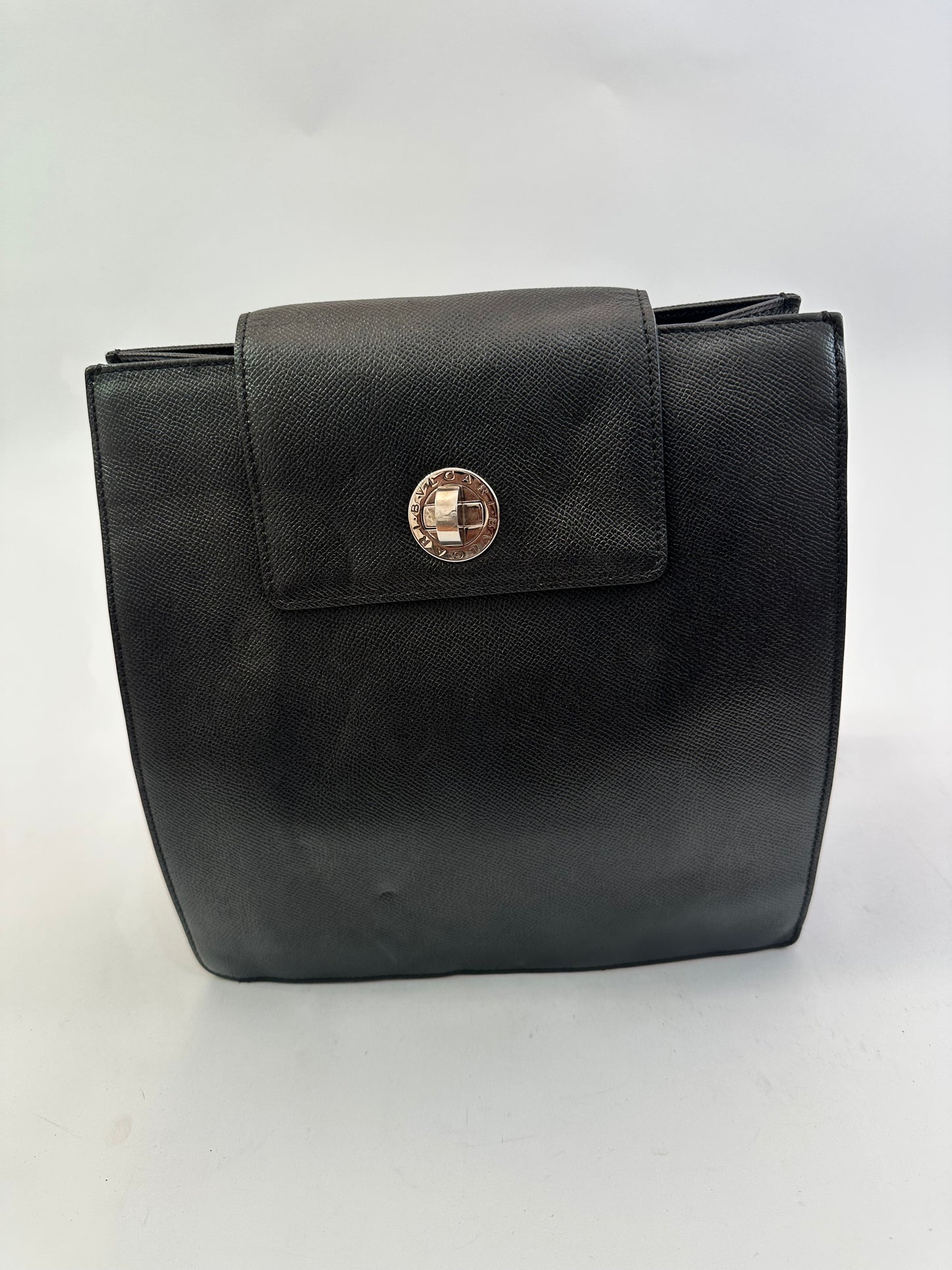 Bvlgari Black Leather Accordion Backpack