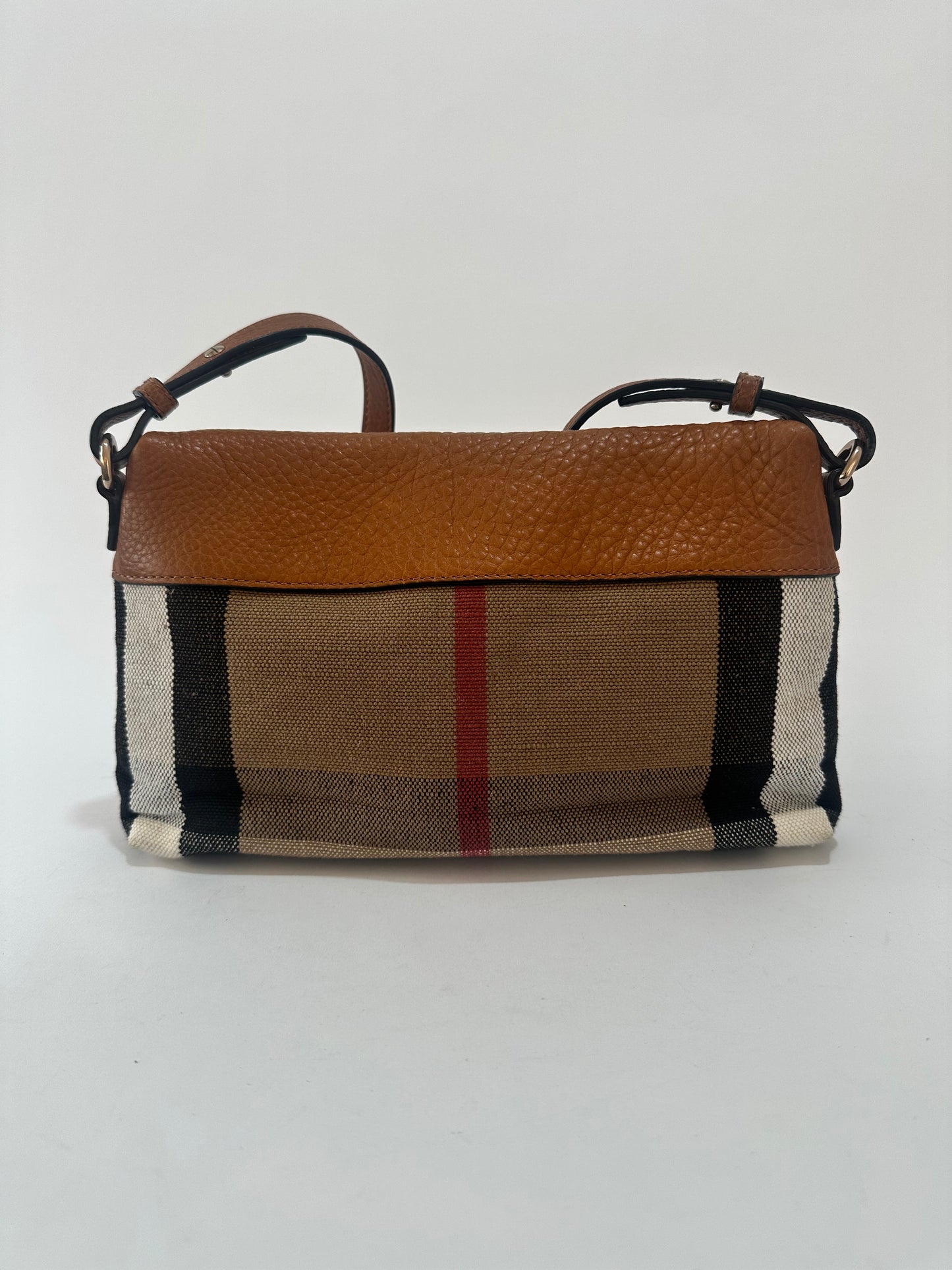 BURBERRY
Mega Check Small Farley Crossbody Clutch Bag Saddle Brown